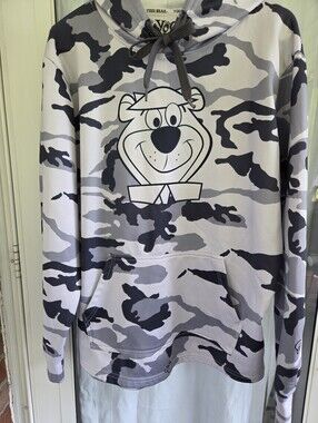 Yogi Bear Gray And White Camo Soft Polyester Hoodie. Sz M Unisex